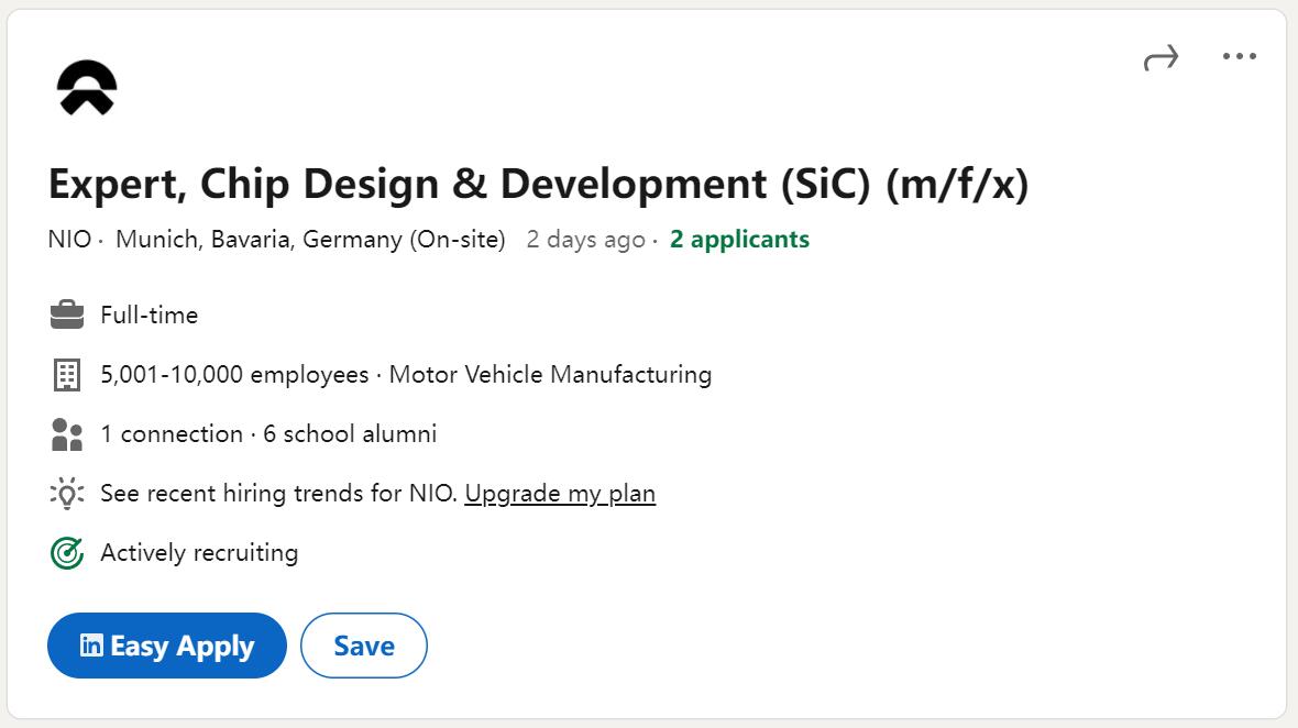 NIO hiring semiconductor talents in Germany for SiC and IGBT chip design-CnEVPost